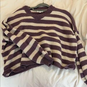 Aritzia V-Neck Striped Sweater in Purple and Cream
